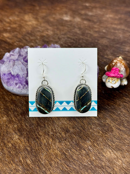 Black Jack Oval Sterling Silver Earrings