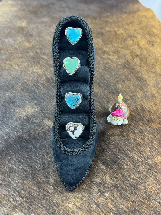 Adjustable Turquoise and Wild Horse        Heart Rings