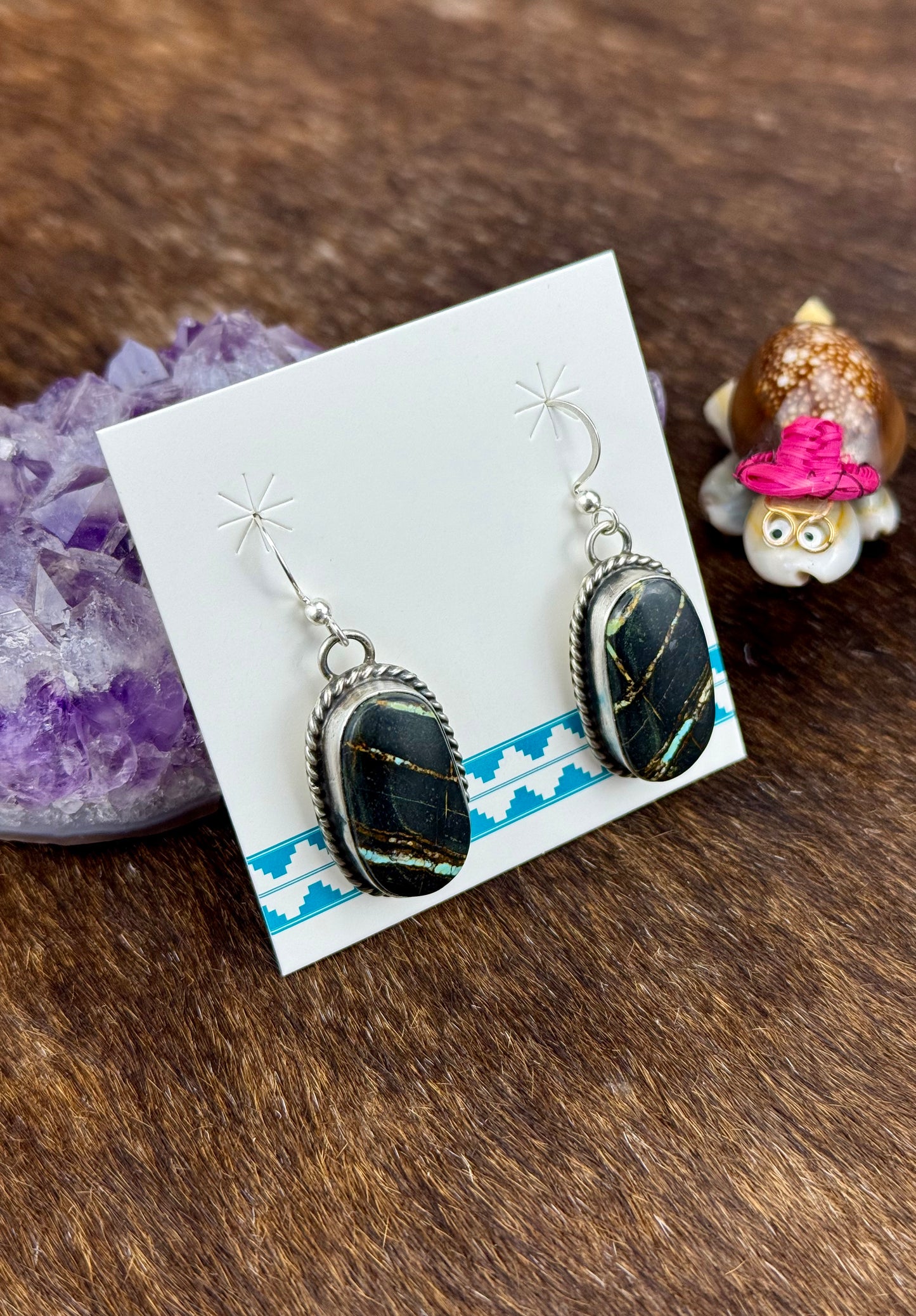 Black Jack Oval Sterling Silver Earrings