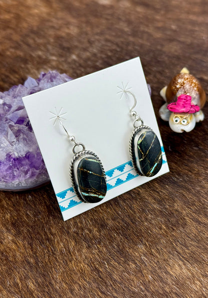 Black Jack Oval Sterling Silver Earrings