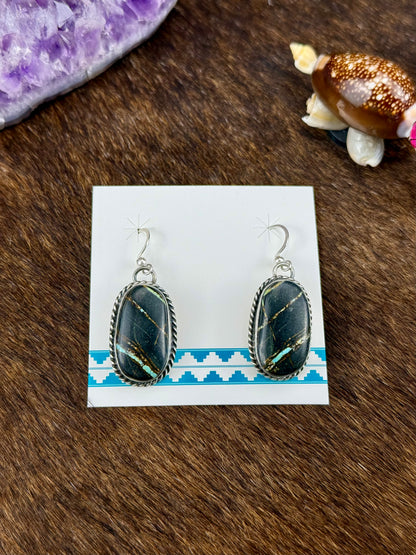 Black Jack Oval Sterling Silver Earrings
