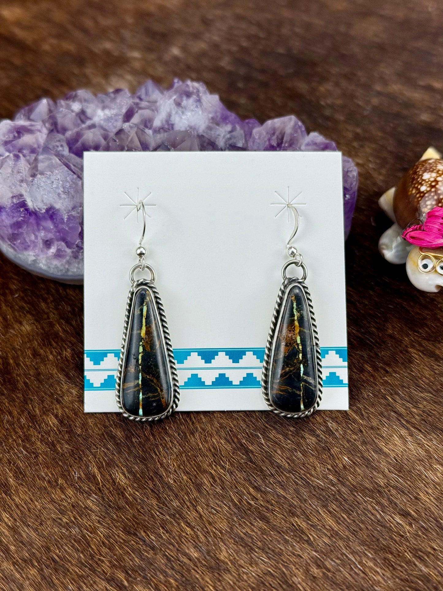 Black Jack Teardrop Sterling Silver Dangle Earring