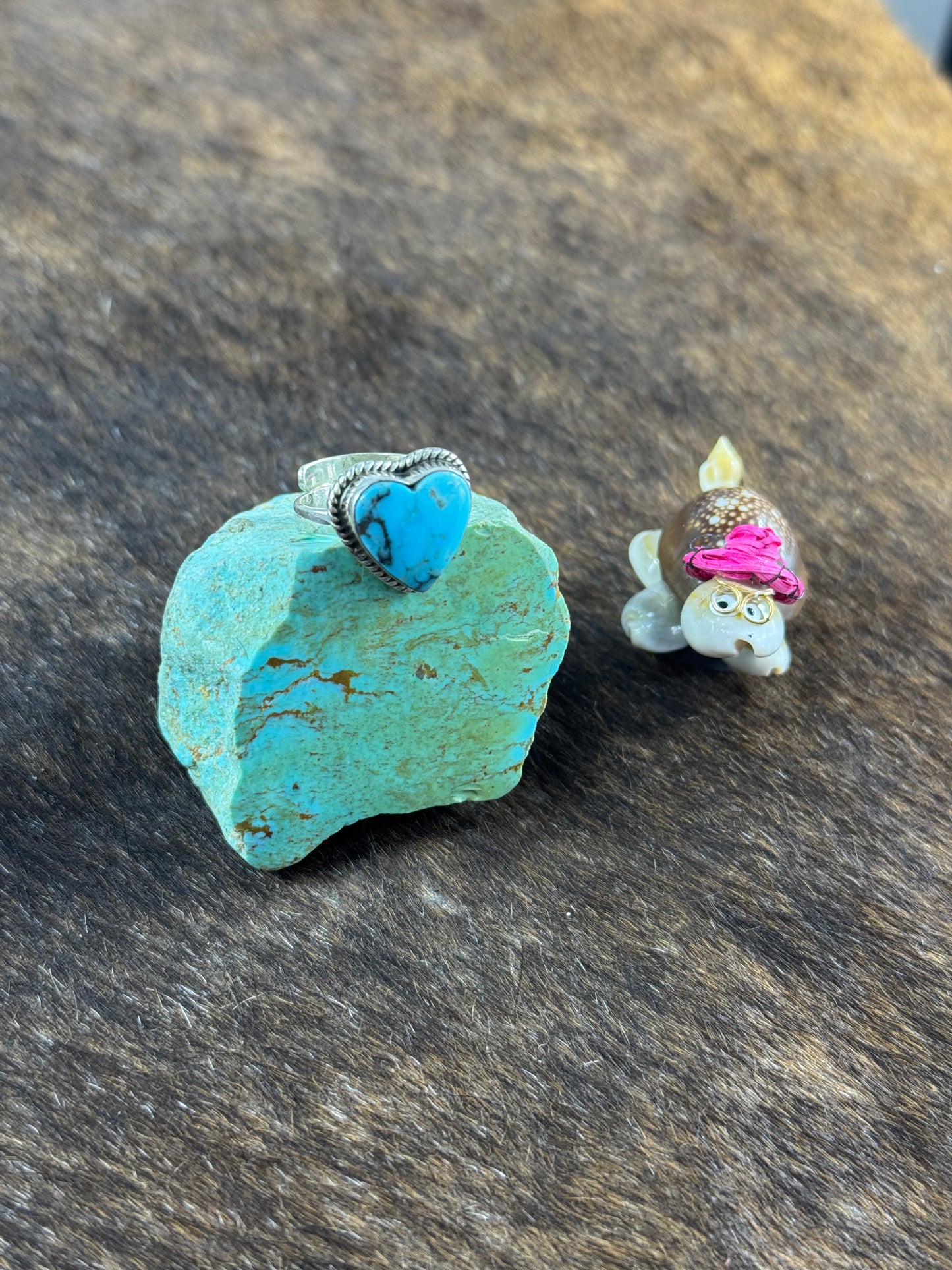 Adjustable Turquoise and Wild Horse        Heart Rings