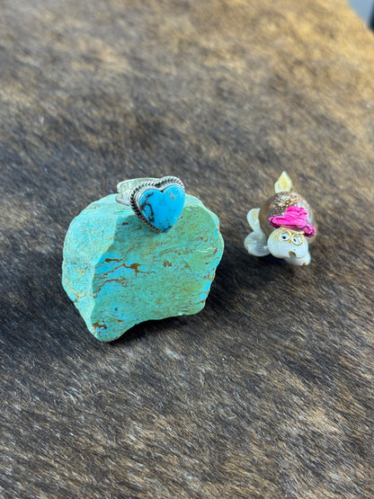 Adjustable Turquoise and Wild Horse        Heart Rings