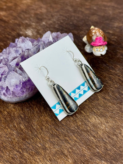 Black Jack Teardrop Sterling Silver Dangle Earring