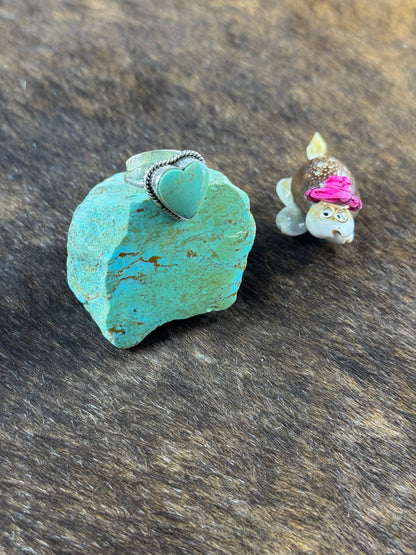 Adjustable Turquoise and Wild Horse        Heart Rings