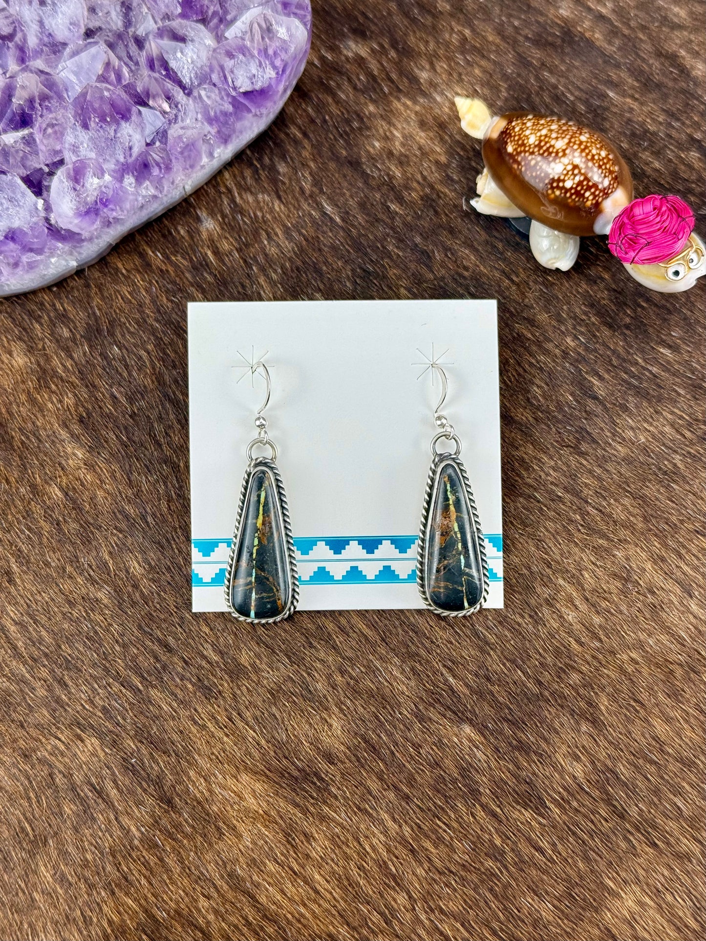 Black Jack Teardrop Sterling Silver Dangle Earring