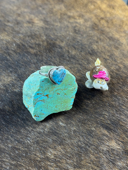 Adjustable Turquoise and Wild Horse        Heart Rings