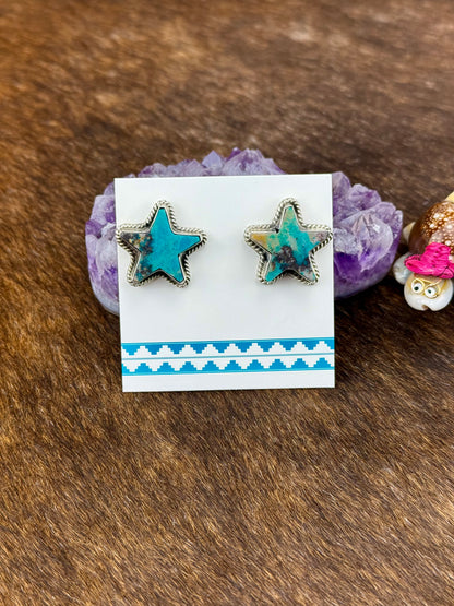 Kingman Turquoise Star Shaped Sterling Silver Stud Earrings