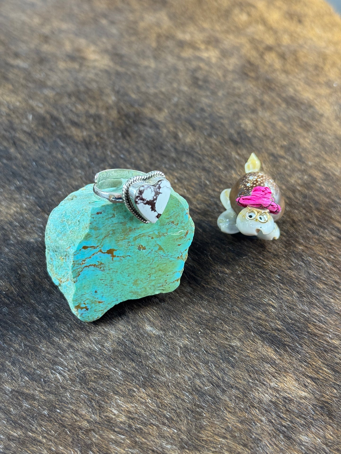 Adjustable Turquoise and Wild Horse        Heart Rings
