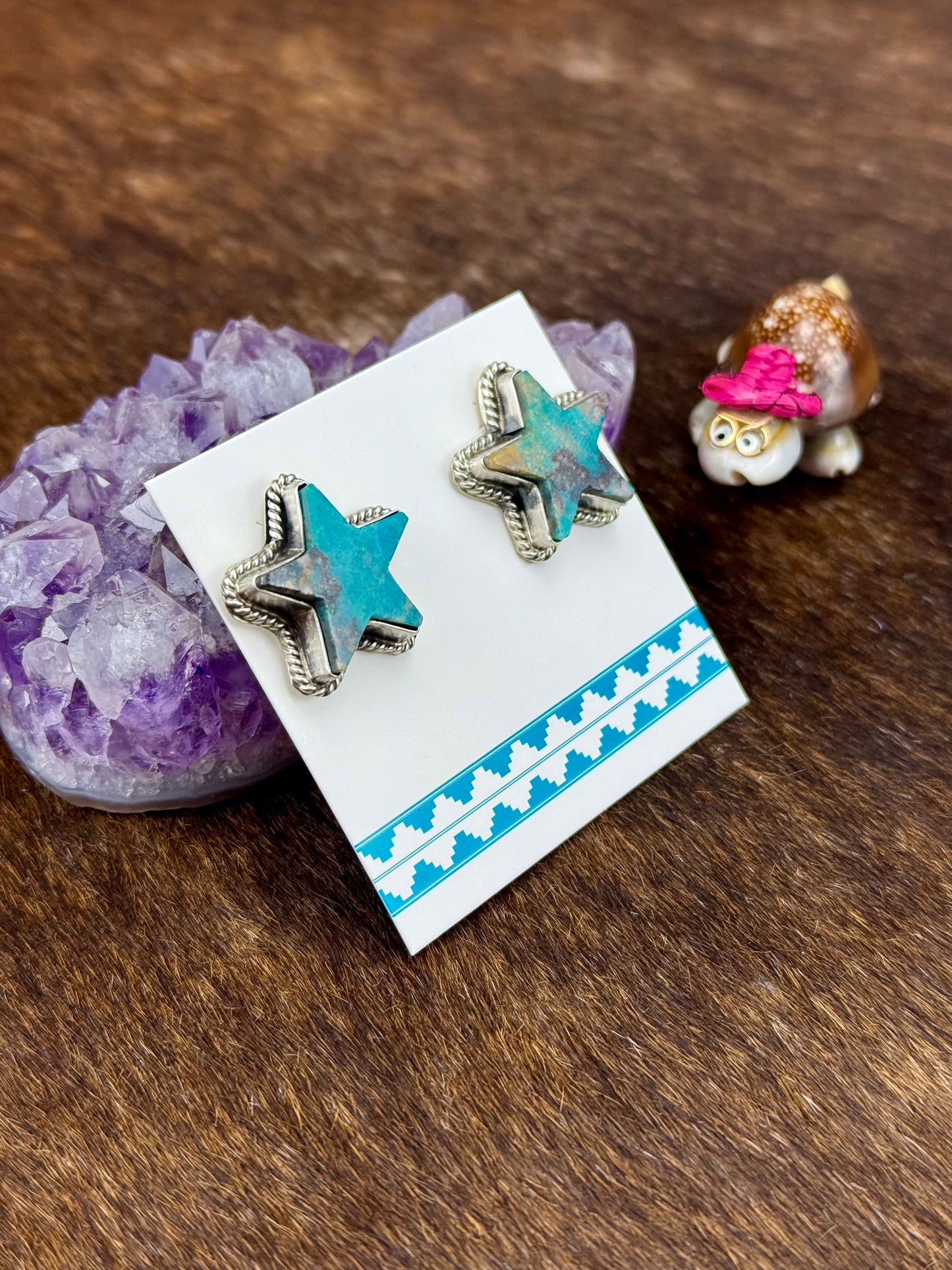 Kingman Turquoise Star Shaped Sterling Silver Stud Earrings