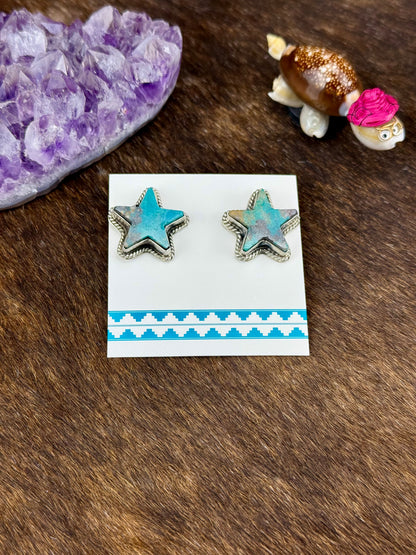 Kingman Turquoise Star Shaped Sterling Silver Stud Earrings