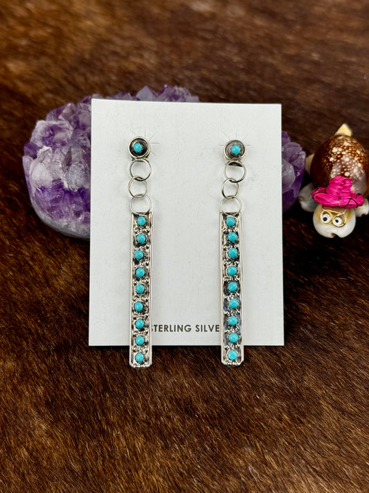 Kingman Turquoise Shoulder Duster Sterling Silver Earring