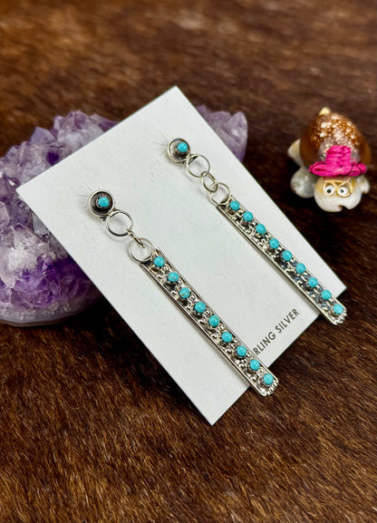 Kingman Turquoise Shoulder Duster Sterling Silver Earring