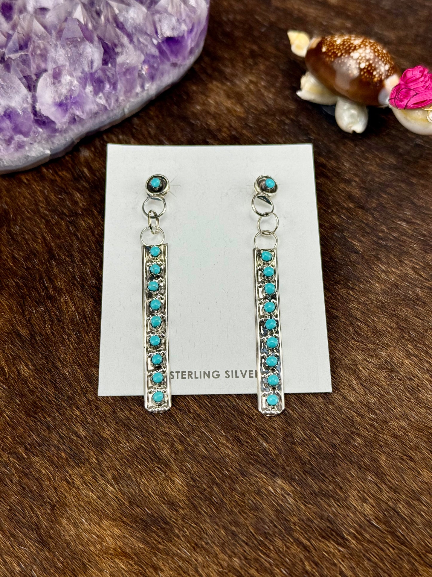 Kingman Turquoise Shoulder Duster Sterling Silver Earring