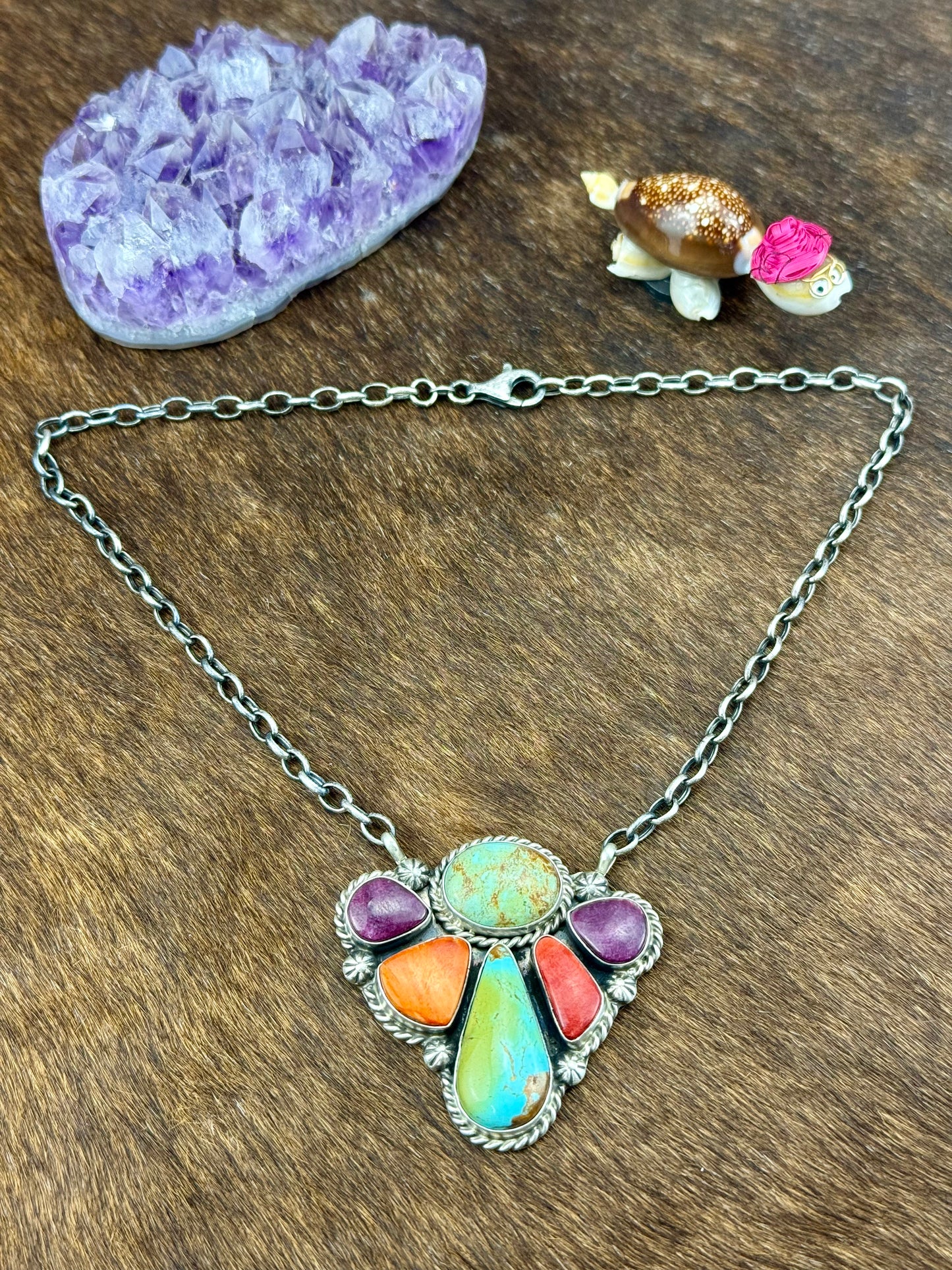 Multicolor Fan Sterling Silver Necklace