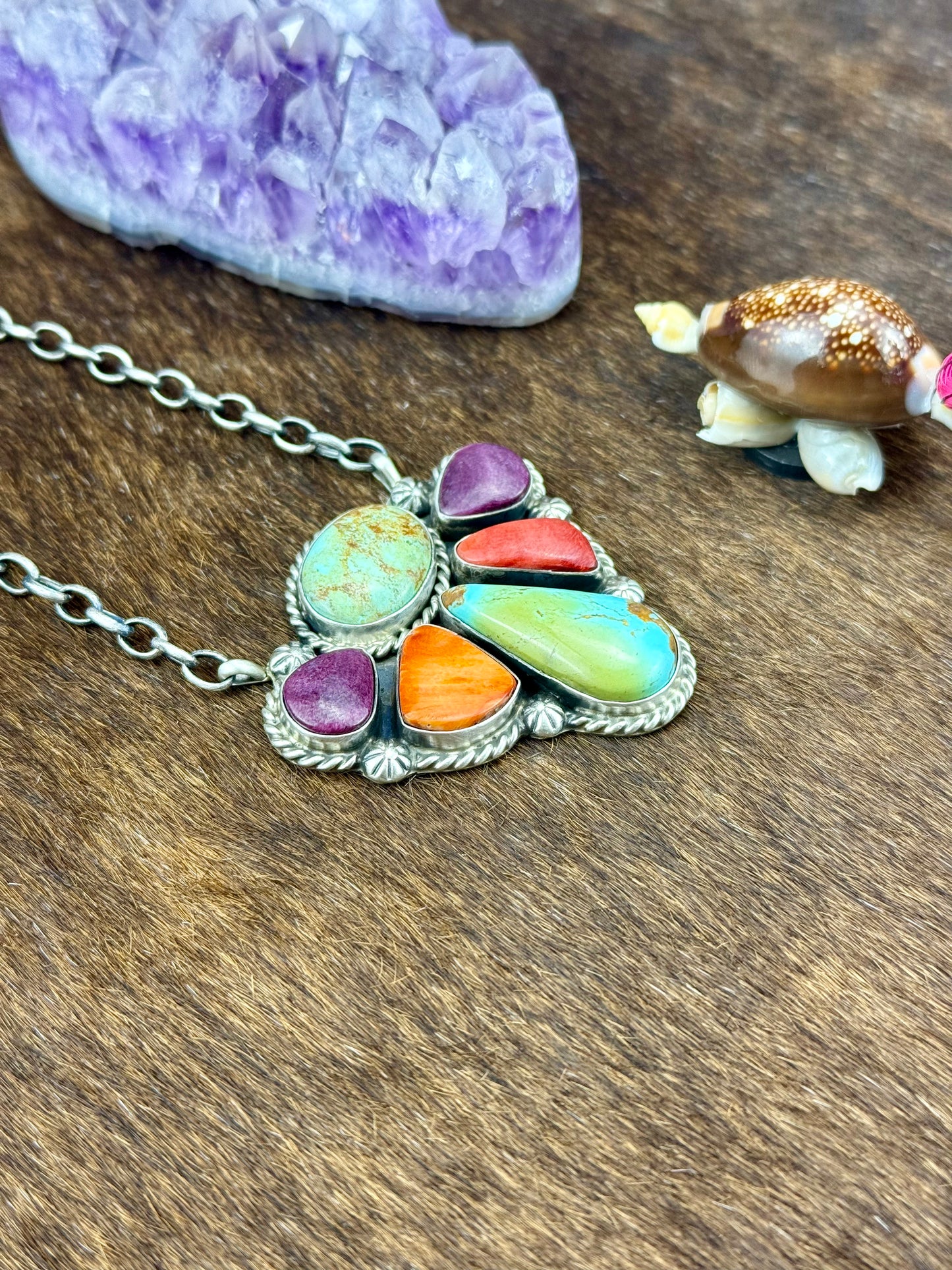 Multicolor Fan Sterling Silver Necklace