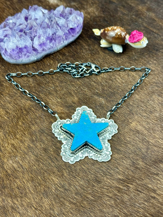 Kingman Turquoise Sterling Silver Star Necklace