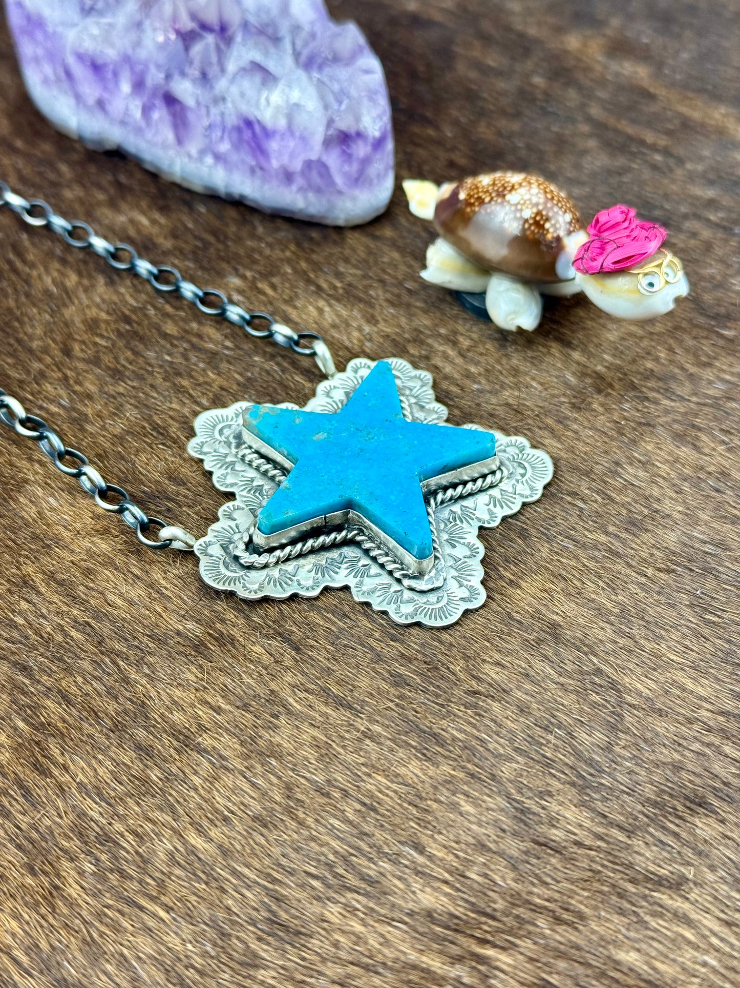 Kingman Turquoise Sterling Silver Star Necklace