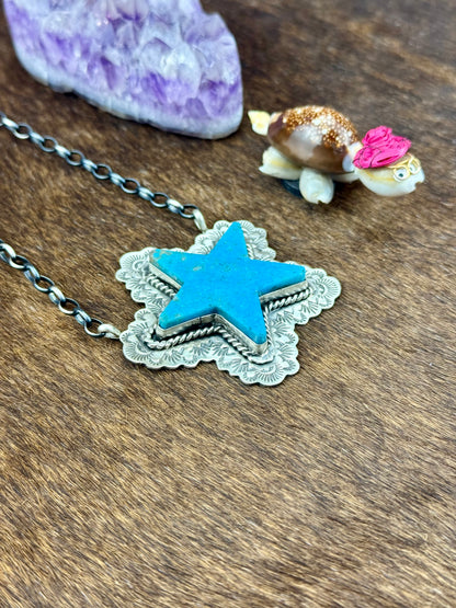 Kingman Turquoise Sterling Silver Star Necklace