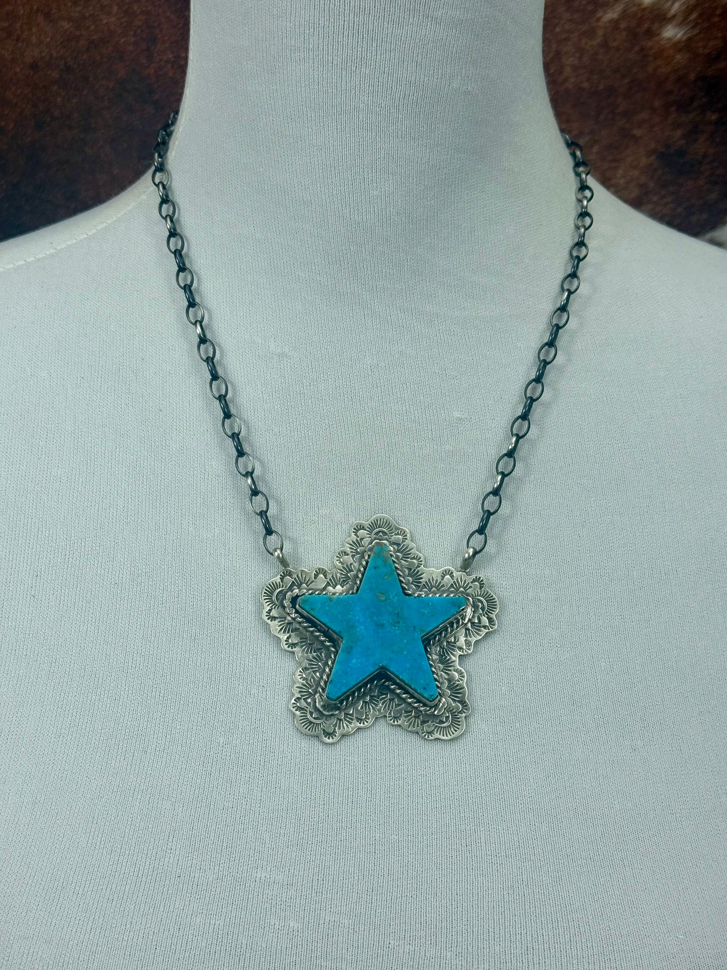 Kingman Turquoise Sterling Silver Star Necklace