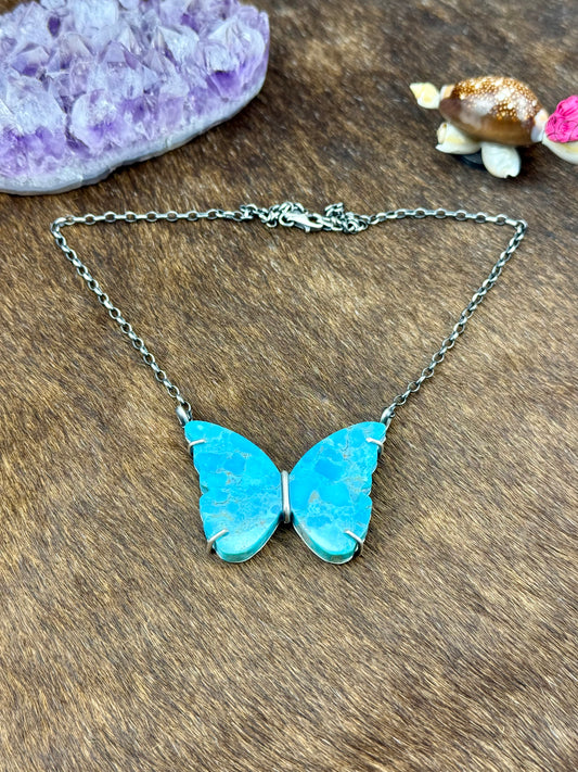 Kingman Turquoise Sterling Silver Waterproof Butterfly