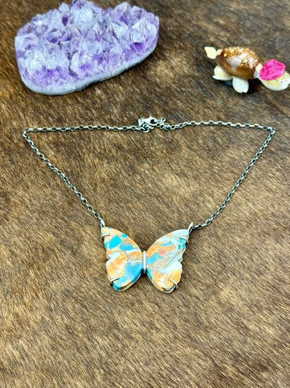 Kingman Turquoise Orange Crush Sterling Silver Waterproof Butterfly