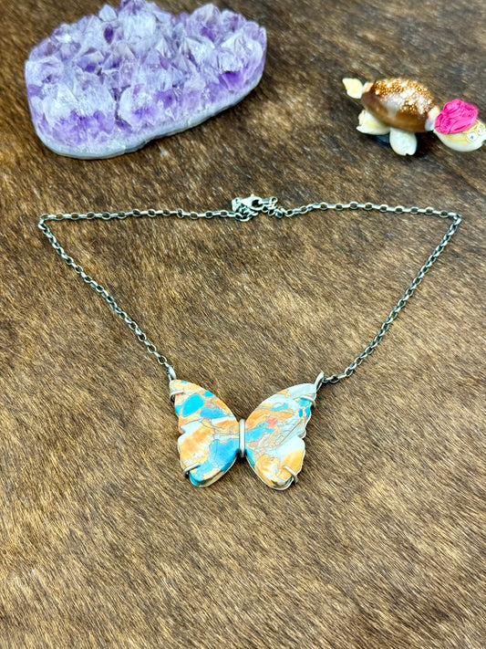 Kingman Turquoise Orange Crush Sterling Silver Waterproof Butterfly