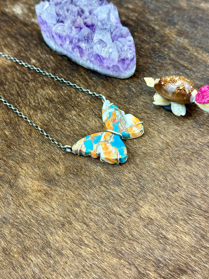 Kingman Turquoise Orange Crush Sterling Silver Waterproof Butterfly
