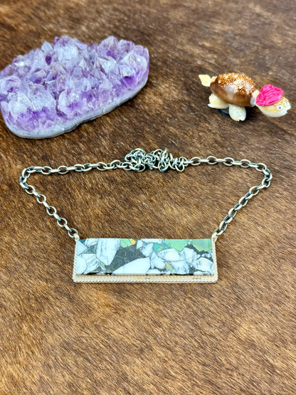 Kingman White Buffalo Sterling Silver Bar Necklace