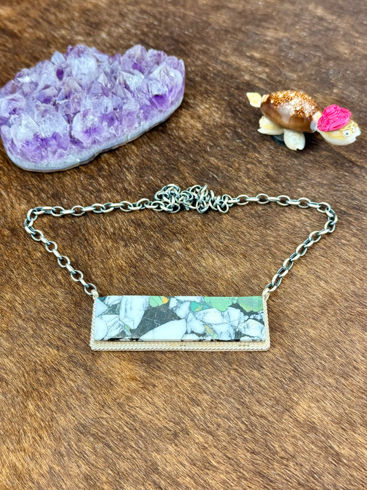 Kingman White Buffalo Sterling Silver Bar Necklace