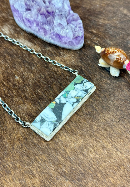 Kingman White Buffalo Sterling Silver Bar Necklace