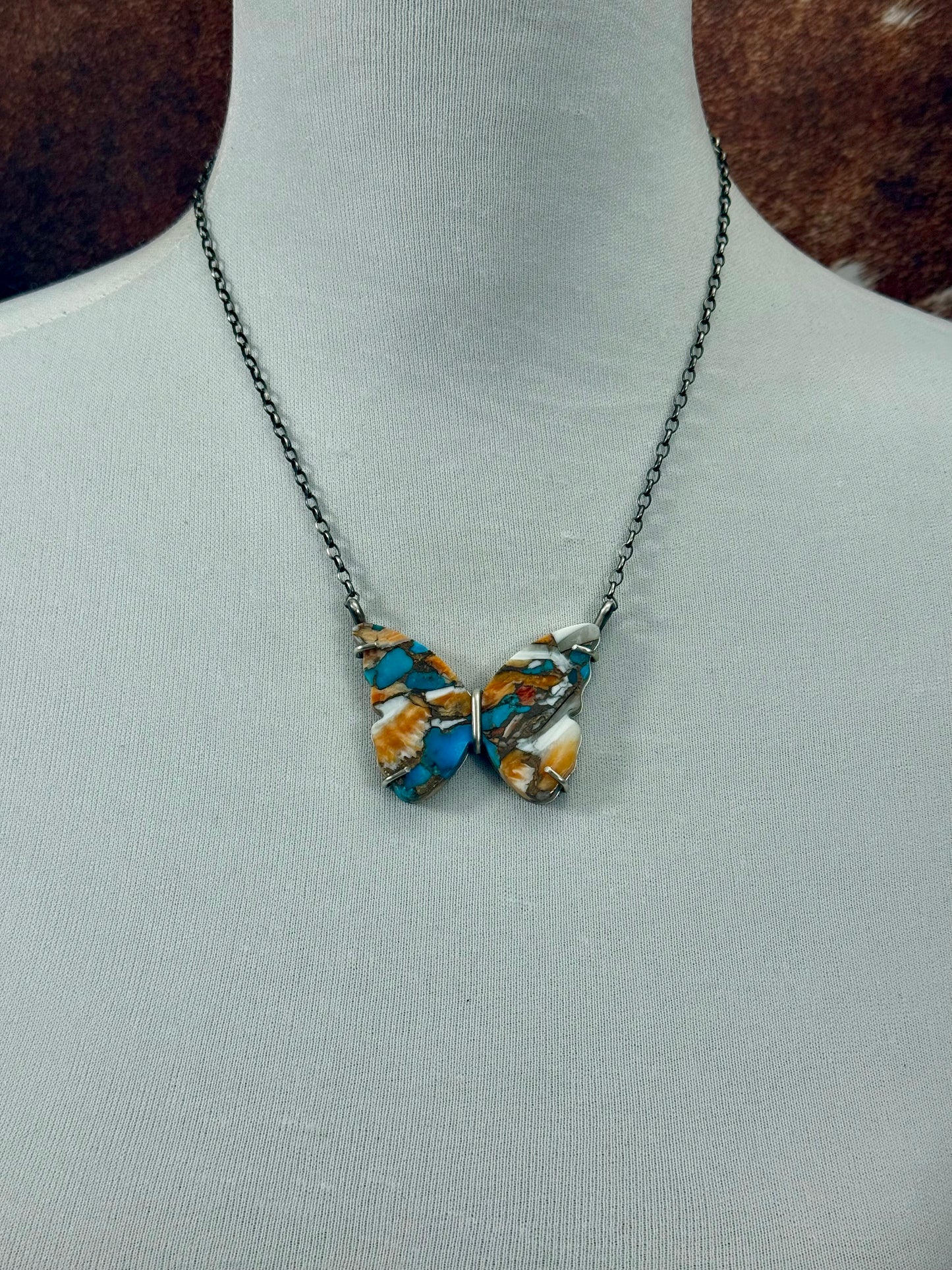 Kingman Turquoise Orange Crush Sterling Silver Waterproof Butterfly
