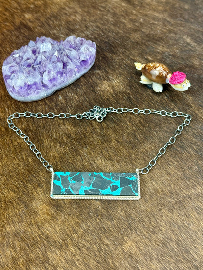 Kingman Black Jack Sterling Silver Bar Necklace