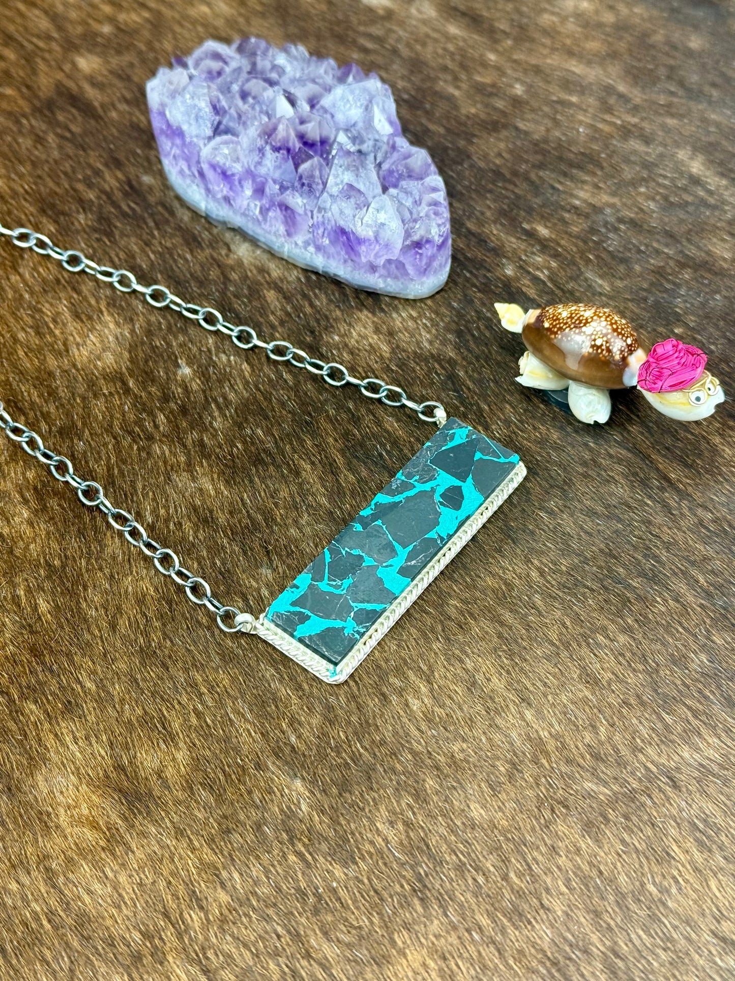 Kingman Black Jack Sterling Silver Bar Necklace