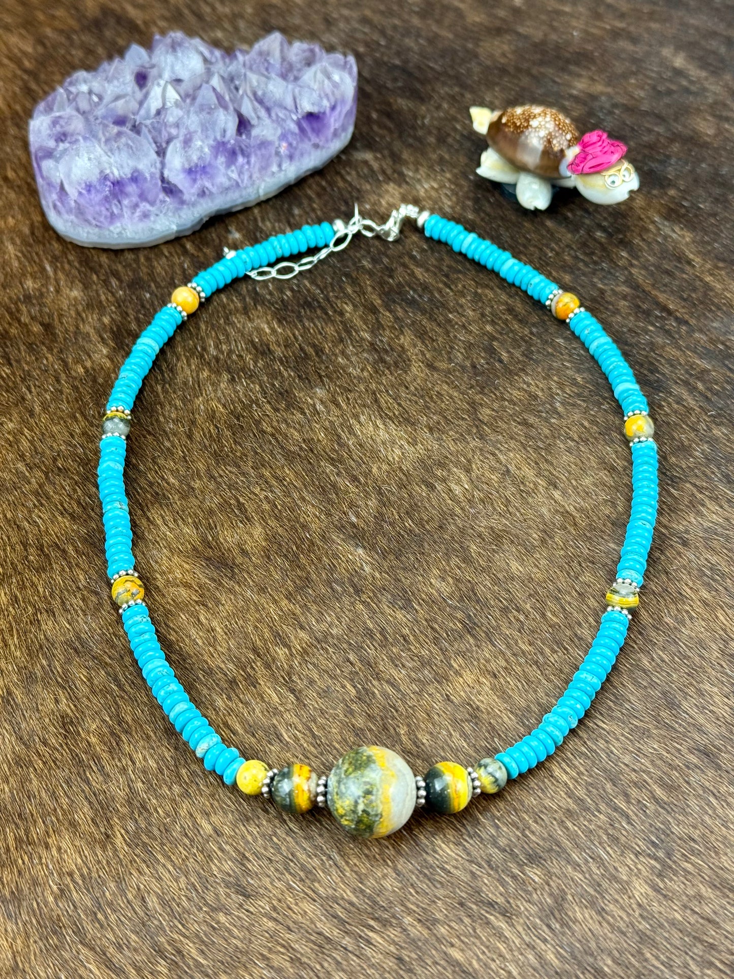 Kingman Turquoise Bumblebee Pearl Necklace