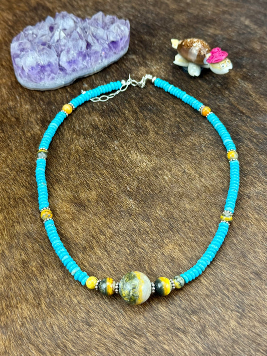 Kingman Turquoise Bumblebee Pearl Necklace