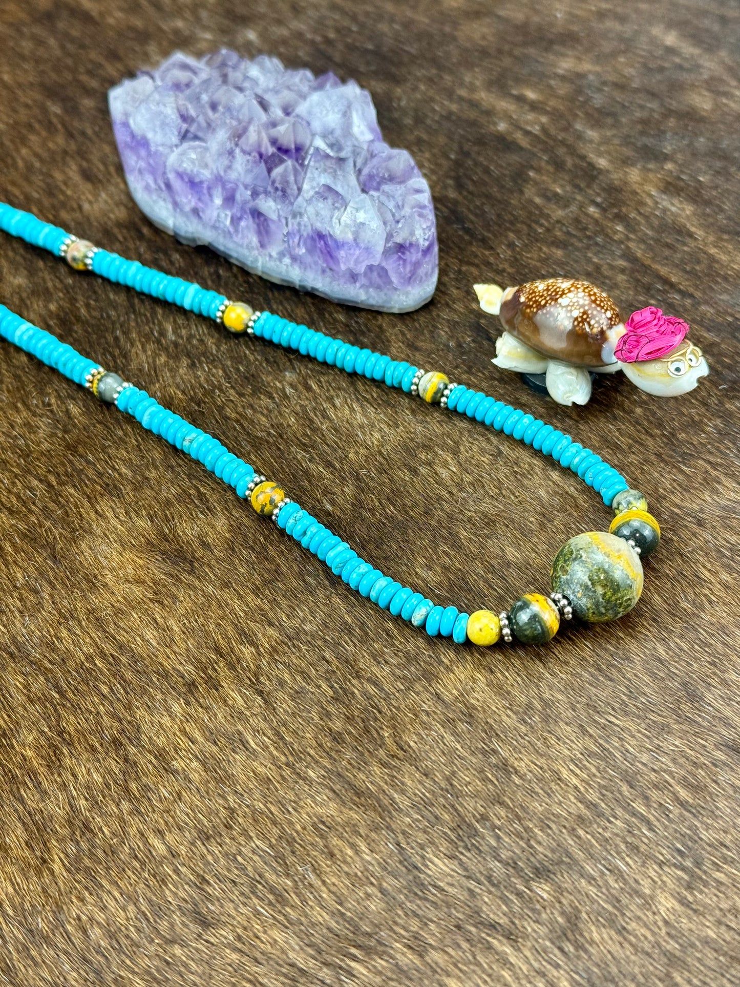 Kingman Turquoise Bumblebee Pearl Necklace