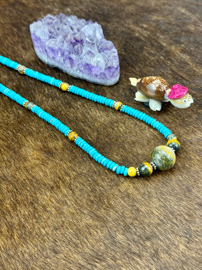 Kingman Turquoise Bumblebee Pearl Necklace