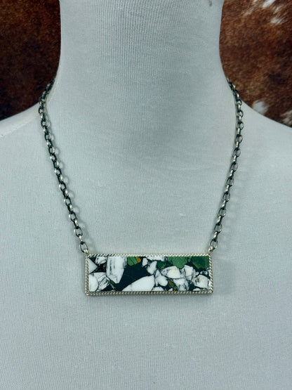 Kingman White Buffalo Sterling Silver Bar Necklace