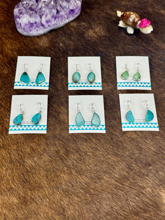 Tibetan Turquoise Sterling Silver Dangle Earrings