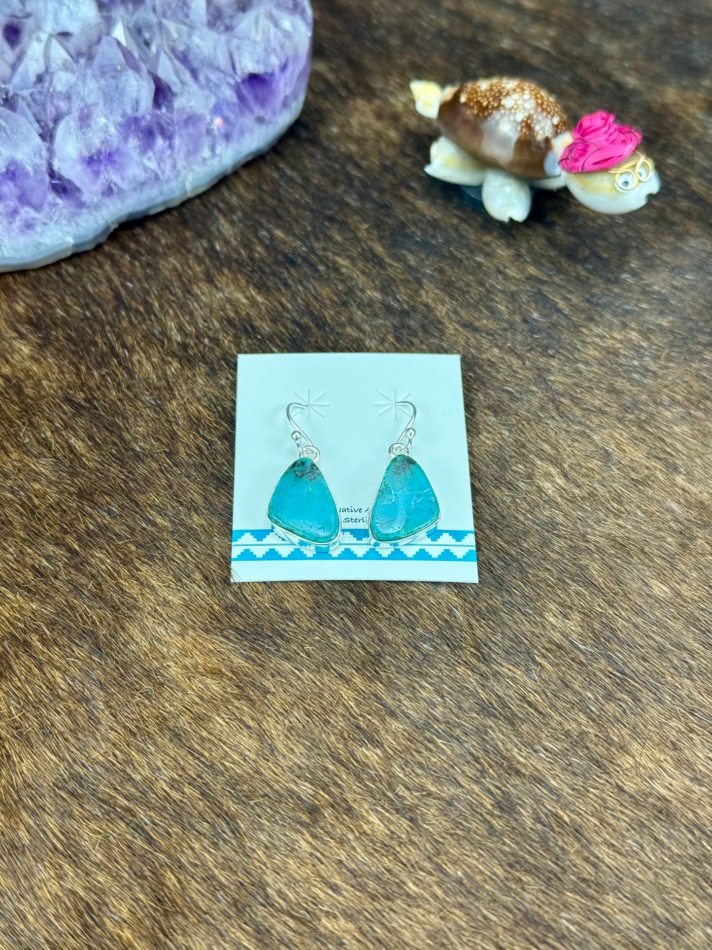 Tibetan Turquoise Sterling Silver Dangle Earrings