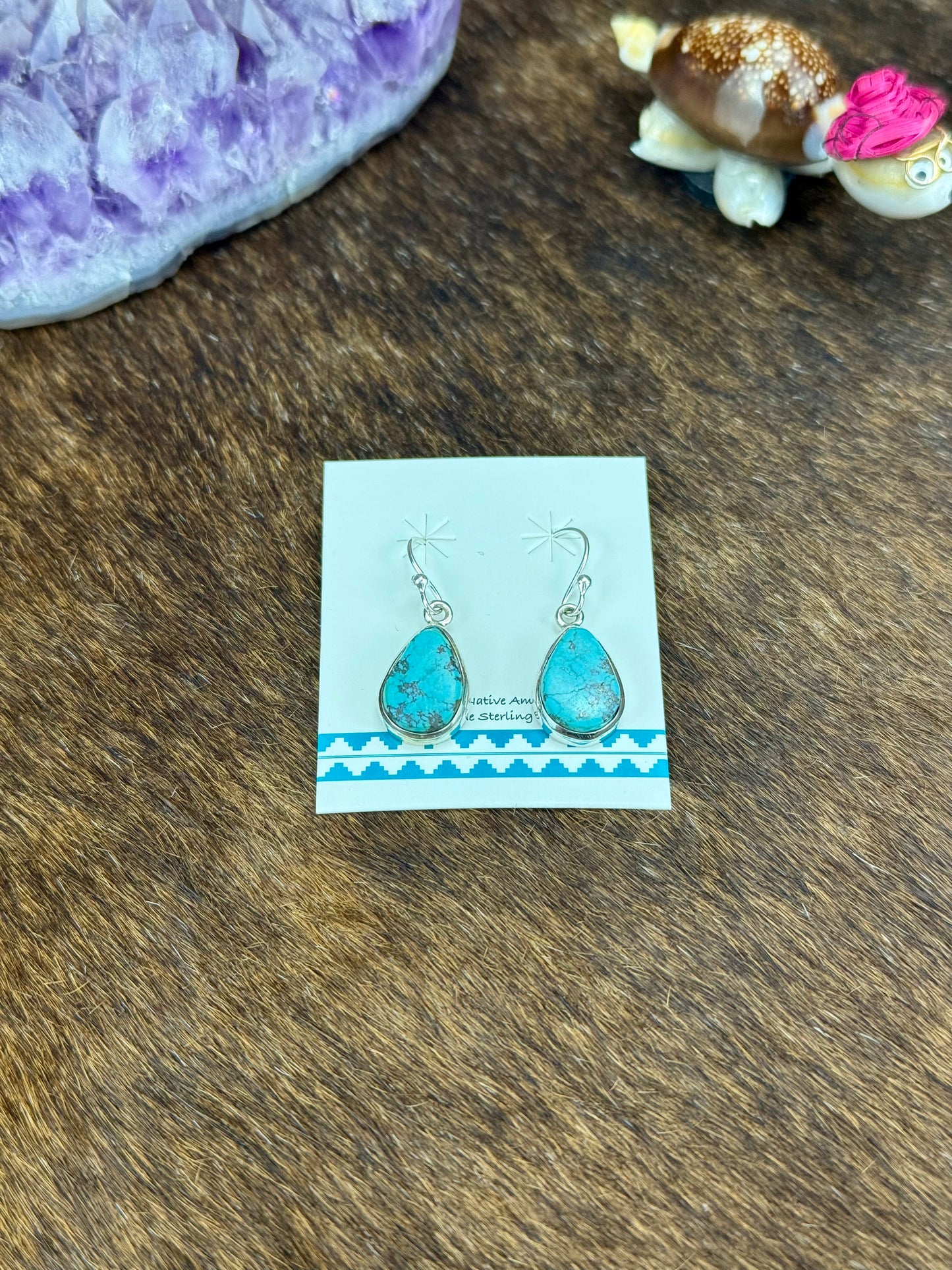 Tibetan Turquoise Sterling Silver Dangle Earrings