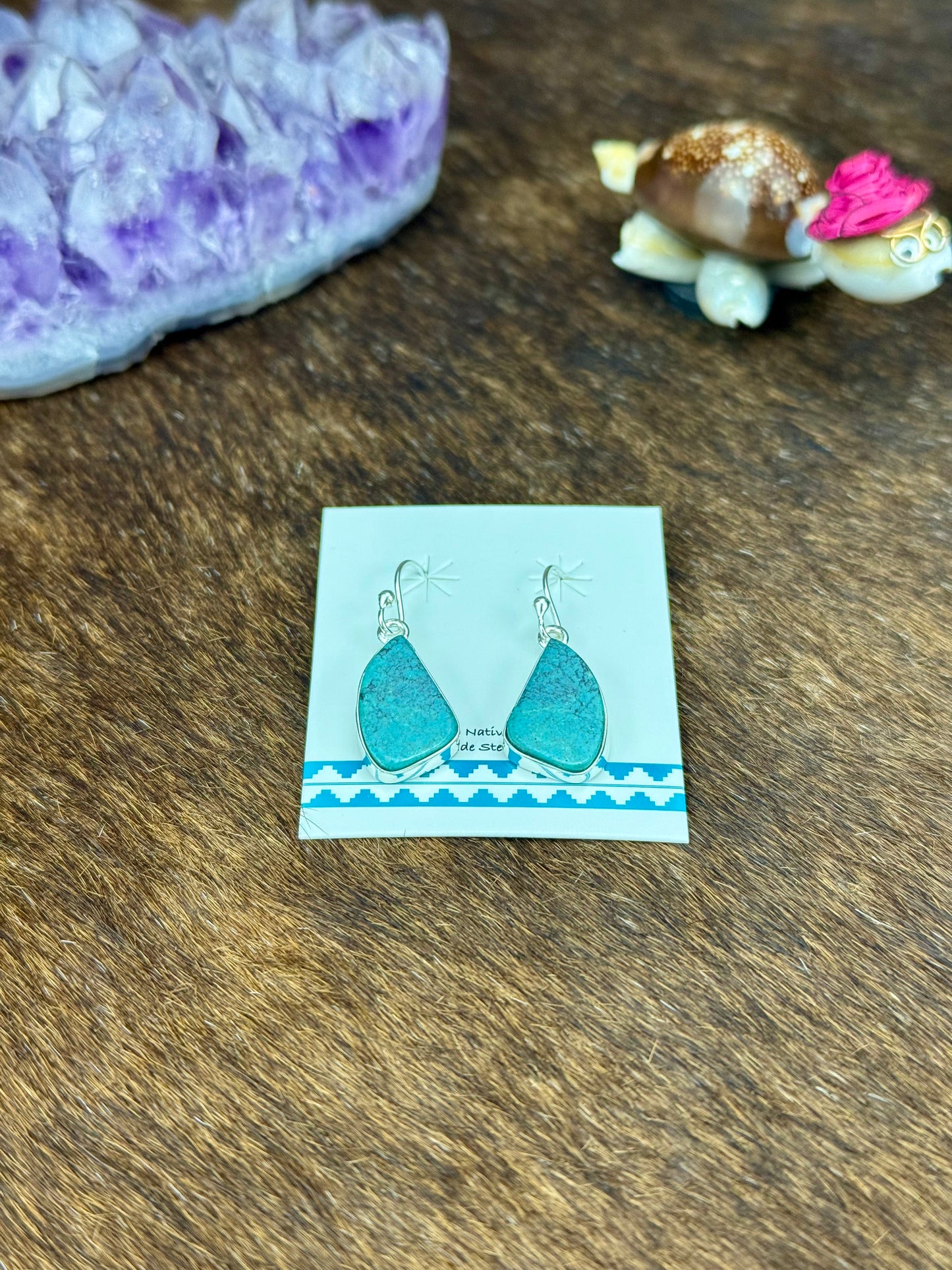 Tibetan Turquoise Sterling Silver Dangle Earrings