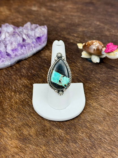 Black Jack Single Stone Sterling Silver RIng