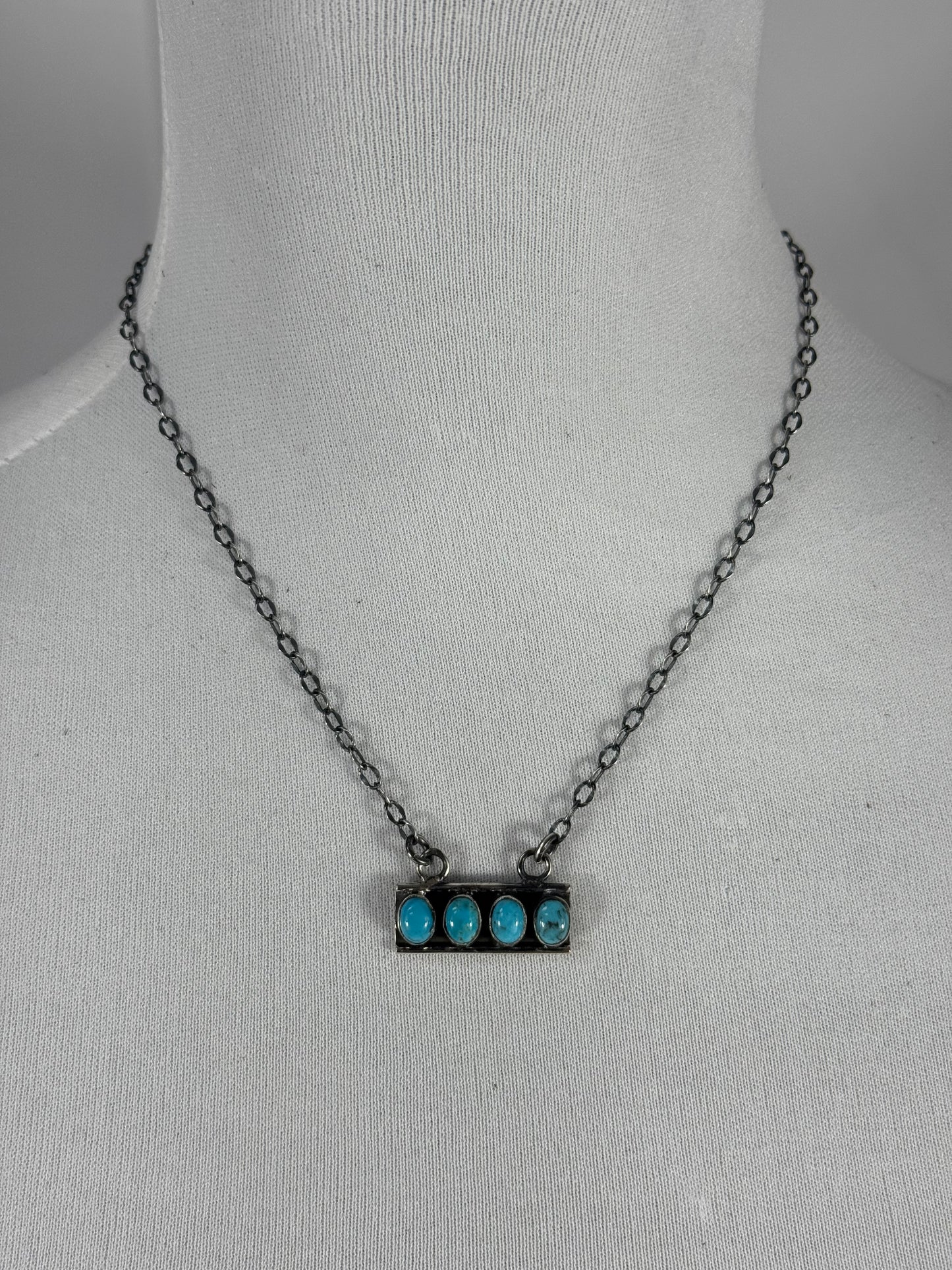 4 Stone 7" Turquoise Fixed Pendent Necklace (Blue)