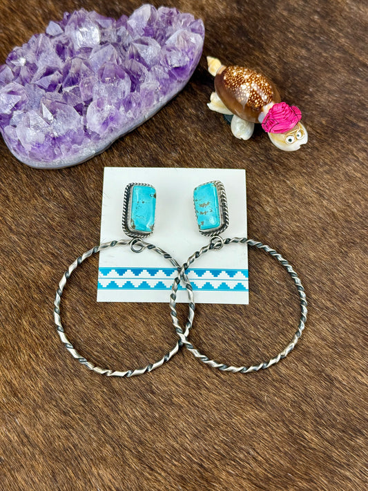 Kingman Turquoise Sterling Silver Hoop Earrings