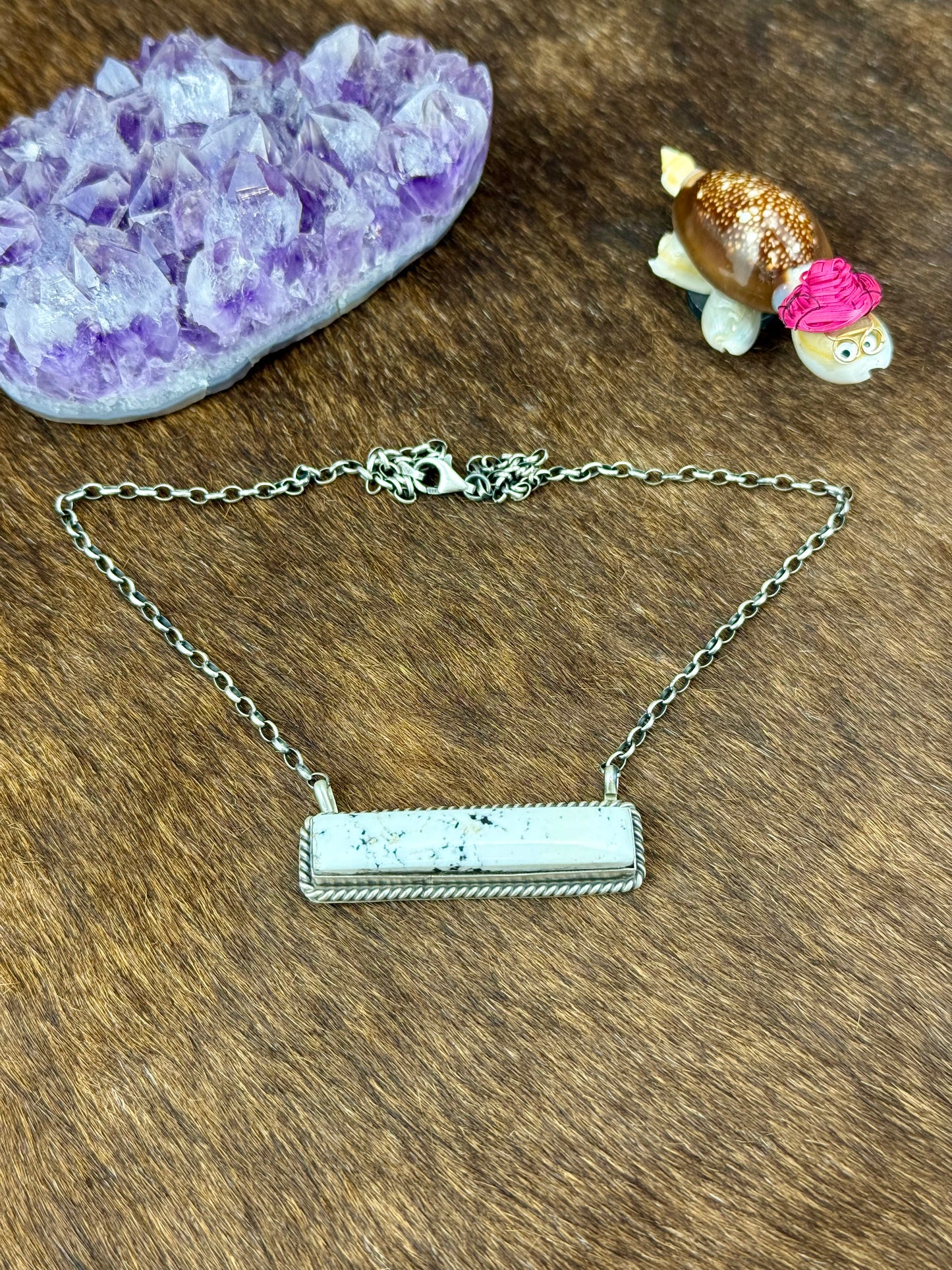 White Buffalo Sterling Silver Bar Necklace