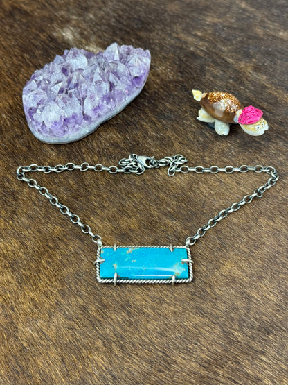 Kingman Turquoise Sterling Silver Bar Necklace