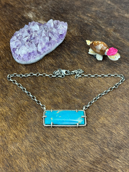 Kingman Turquoise Sterling Silver Bar Necklace